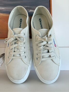 Superga Linen Low-Top Sneakers in Neutral Cream